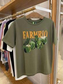 Women's T-Shirt With Tropical Print: Parrots, Palm Trees And Green Coconuts. Immediate Shipping. Premium Cotton Fabric. - 軍綠色 - 查看 2