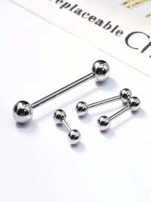 1pc Skin-Friendly Hypoallergenic Titanium Steel Tongue Piercing Jewelry, Minimalist Double Ball Tongue Ring, Unisex Earring, Lip Ring, Nose Ring, Cartilage Earring, Tragus Earring