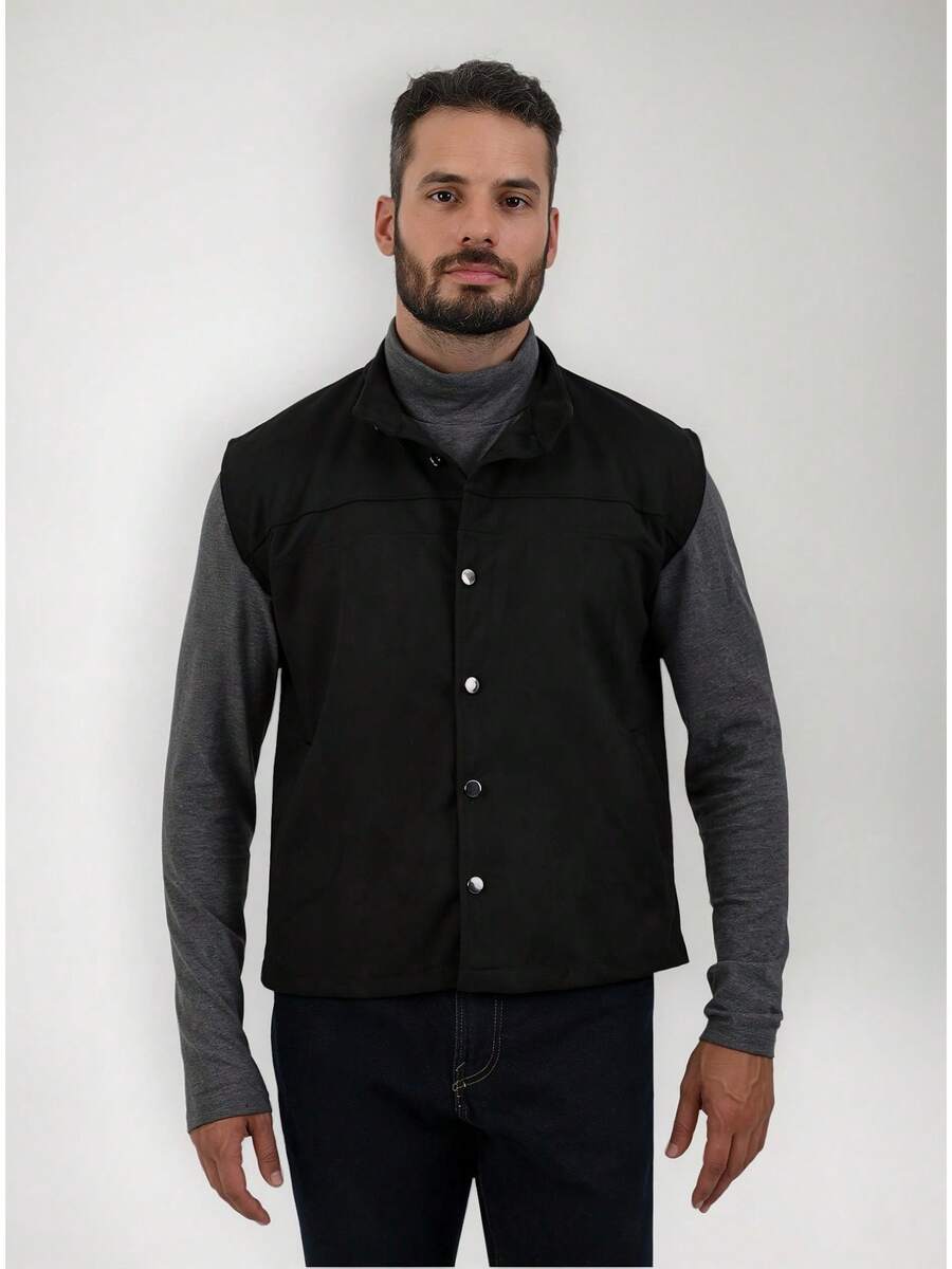TendenciaChaleco De Gamuza De Caballero Con Botones Y Bolsas CasualCalidad premium - Cafetería - Ver 1