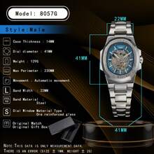 LONGLUX 1pc Men's Hollow Automatic Mechanical Watch, Stainless Steel Strap, Business Wrist Watch
