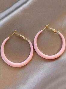 1 Pair Retro Elegant Versatile Pink Drip Glaze Plain Hoop Earrings, Niche High-End Fashion Design Earrings For Women - Pink - View 2