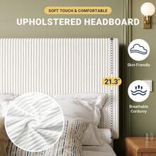 Allewie Full/Queen/King Bed Frame, Upholstered Platform Bed, Adjustable Vertical Channel Tufted Headboard, Corduroy Fabric, Modern Low Profile, Wooden Slats, No Box Spring Needed, Easy Assembly, White - trắng - Xem 3