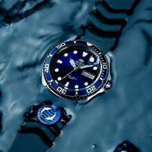 Orient Japanese Import, Automatic Mechanical Sports Diving Watch For Men, Water Ghost Men's Wristwatch, Black Dial, Dot Markings/Resin Strap, FAA02008D9 - Blue - View 7