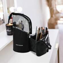 1 Stück rosa Makeup Pinsel Etui mit Reißverschluss, transparente PVC wasserdichte Reise Makeup Pinsel Halterung, tragbare Makeup Pinsel Tasche, professionelle Kosmetiktasche, Künstler Aufbewahrungstasche, Utensilien Aufstellbare faltbare Makeup Tasse für Zuhause, Geschenk, Urlaub, Reise, Makeup Zimmer Dekoration, Makeup Tasche, Reisenotwendigkeit - Verschiedenfarbig - Übersicht 4