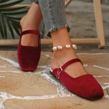 Pantuflas tipo Mary Jane estilo retro francés, nuevas sandalias de ante de corte bajo con cierre deslizante - Burdeos - Ver 5