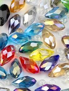 50pcs/Bag 6*12mm Plated Colorful Horizontal Hole Water Drop Glass Beads, DIY Accessories, Ideal Gift For Valentine's Day, Eid Al-Fitr - 6x12mm - View 5