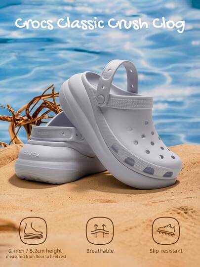 Crocs 女士镂空木屐，经典蓬松木屐，休闲套脚凉鞋，适合日常、旅行穿着，轻便透气，适合户外穿着，款式编号：207521-5BO，建议选购小一码。