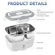 Electric Lunch Box Food Heater, Portable Warmer For Car Truck Work With 304 Stainless Steel Container, 12V Heated Lunch Box Suitable For Ideal Driver/Work/Gift - Grey - View 5
