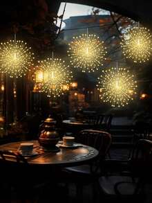 1pc Hanging Outdoor Firework Lights, LED Starburst Ball Lights, Smoke Lantern With Remote Control Timer, 8 Adjustable Modes, Hanging Fairy Lights For Patio, Umbrella, Eaves, Garden, Tree, Tent, Christmas Decor, Event Decor, Festival Lighting, Dreamlike Design, Star Lights (Batteries Not Included) - Warm White - View 7