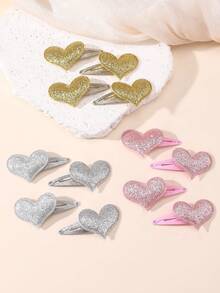 3对/6对装女孩闪亮彩色心形发夹套装，适合日常装饰