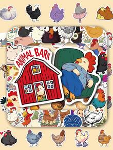50pcs Cartoon Chicken Doodle Stickers Funny Creative Designs Perfect For Skateboards, Guitars, Scrapbooks, Manuals, Water Bottles, Laptops, Suitcases, And Table Personalization - Fun Stickers - Multicolor - View 1