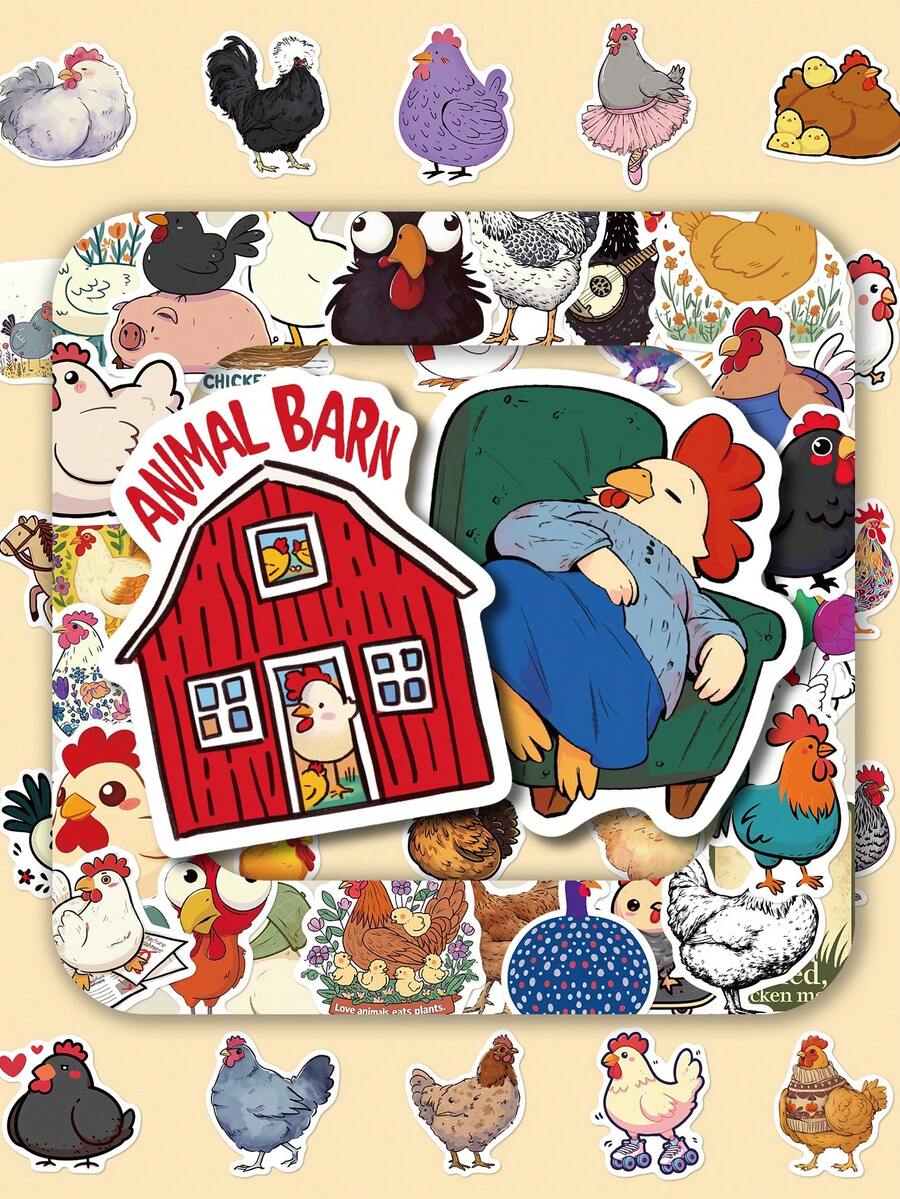 50pcs Cartoon Chicken Doodle Stickers Funny Creative Designs Perfect For Skateboards, Guitars, Scrapbooks, Manuals, Water Bottles, Laptops, Suitcases, And Table Personalization - Fun Stickers - Multicolor - View 1