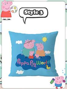 Travesseiro de Dormir, Travesseiro de Encosto, Travesseiro de Descanso, Travesseiro Casual de Dormitório da Família Peppa Pig, Quarto, Sala de Estar, Desenho Animado Simples e Casual - Multicolorido - Visão 13