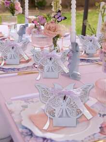 6 piezas Cajas de regalo con forma de mariposa 3D huecas de color rosa/morado, cajas de recuerdo para bodas, envoltorios de caramelos de papel, cajas de decoración para fiestas, adecuadas para bodas, San Valentín, cumpleaños, despedidas de soltera - Multicolor - Ver 8