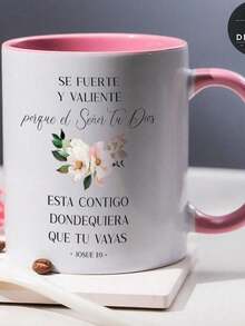 11 Oz Elegant Ceramic Mug With Joshua 1:9 Bible Verse Be Strong And Courageous - Floral Design, Dishwasher And Microwave Christian, White/Black/Pink/Light Color Handle Design, Inspirational Coffee Mug,1pc, 11oz Ceramic Coffee Mug With  - Insulated, Hand Wash Only - The Perfect Gift For Coffee Lovers, Men And Women - 白色4 - 查看 1