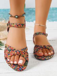 Sandal đế bằng kiểu dáng Bohemian màu trơn mới năm 2025, khóa cài sau lưng, kiểu dáng đơn giản, thời trang, thích hợp đi biển, sandal La Mã quai chéo mùa hè cho nữ. - Nhiều màu - Xem 2