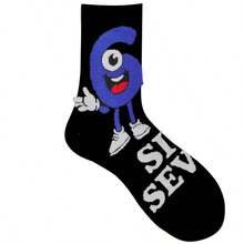 1 Pair Men's Mid-Calf Socks With 67 Numeric Pattern, Fashionable Hip-Hop Design, Suitable For Both Men And Women - Black - View 3