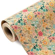 10m/Rollo, Rollo de papel de regalo floral de papel kraft - Mini rollo - Ancho: 17 pulgadas (43 cm) - Diseño floral de jardín de primavera y verano, perfecto para bodas, despedidas de soltera, celebraciones de cumpleaños - 43 cm x 10 m - Ver 4