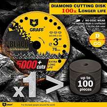 GRAFF Black Rueda de Corte de Diamante para Metal Acero Inox y armaduras - Disco De Corte Para Metal 3 Pulgadas - Disco de corte con eje de 3/8 para Amoladora Angular - Ø 76 mm (3 pulgadas) - Ver 6