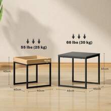 Modern Coffee Table, Set Of 2, Side Table, Ideal For Small Spaces, Square, Made Of MDF And Metal, Black. - Camel - View 3