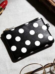 1pc Mini Polka Dot Card Holder Wallet, Minimalist Black & White Asymmetrical Dot Bohemian Style Versatile Card Case, Women's Small Coin Purse, PU Leather Zipper Closure, Fits Cards, Cash, Coins, Ideal For Daily Use, Christmas Gift - Black and White - View 3