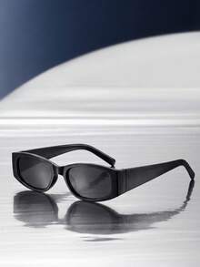 1 par de gafas de sol rectangulares de moda retro unisex, adecuadas para vacaciones, viajes, playa, fiestas, conducción, pesca, regalo de cumpleaños, uso diario - Negro - Ver 2
