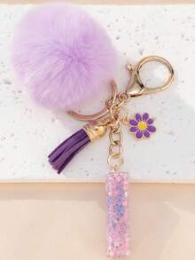 Móc khóa nhựa hình ngôi sao, trang trí bằng bông tím và tua rua hoa cúc, thích hợp làm dây đeo túi xách, dây đeo điện thoại, móc chìa khóa. Cũng là món quà tuyệt vời dành cho bạn bè và mẹ. - Màu Lilac Tím - Xem 27