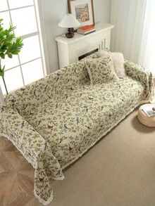 一件装复古农舍风格沙发套，绿叶黄鸟提花设计，厚实耐用，防宠物抓挠，适用于沙发保护、节日、家庭聚会、客厅、派对、卧室、办公室等场合，适配多种沙发类型，四季皆宜 - 綠色 - 查看 5