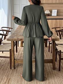 2 pièces Ensembles décontractés à col V en dentelle, Dirty Martini Vert, Vert Néon, Automne, Vacances, Festivals, Plages, Fêtes, Automne Hiver, Soirée Blanche, Style Old Money, Style de Cour, Soirée de Gala, Saint-Valentin, Bal de Promo