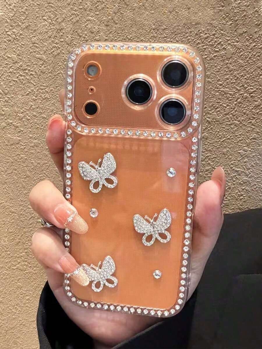 1pc Luxury Electroplated Rhinestone Edged Shiny Star Transparent Full Body Shockproof Phone Case, Compatible With IPhone 17/17 Air/17 Pro/17 Pro Max, 16, 16 Pro, 16 Plus, 16 Pro Max, 15, 14, 14 Pro Max, 13, 12, 11 - 清除 5 - 查看 1