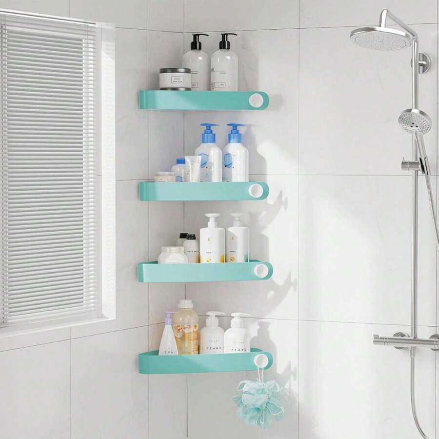 Sotfamily Plastic Shower Caddy Corner (For 90° Only), 4 Pack Adhesive Corner Shower Shelves For Bathroom Organizers And Storage, Turquoise - ColorF - 查看 1