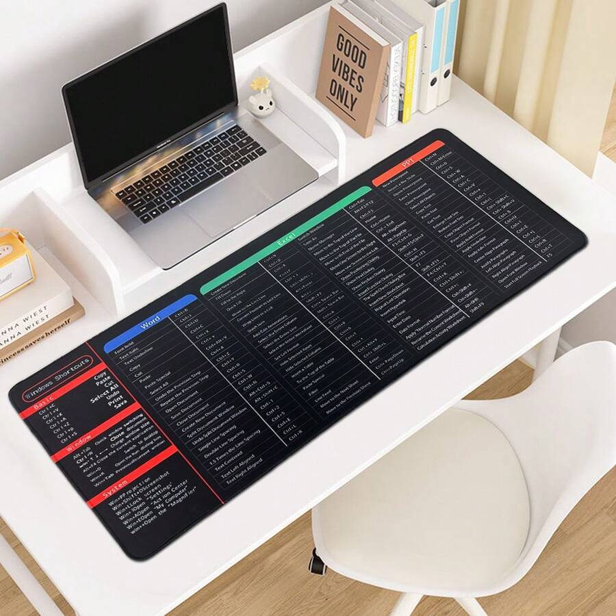 Alfombrilla de ratón extra grande, Alfombrilla de ratón con teclas de acceso directo de Excel - Hoja de trucos grande y extendida para juegos | Alfombrilla de escritorio para PC y oficina con hoja de cálculo | Borde cosido antideslizante, accesorios de escritorio, alfombrilla de escritorio con mayor grosor - 35,43 x 15,75 pulgadas - Ver 1