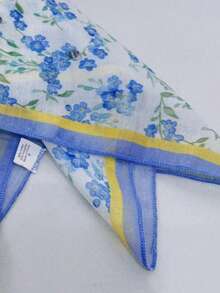 1件印花亚麻方巾，时尚领巾、头巾、围巾，女士适用，春秋季 - 彩色 - 查看 2