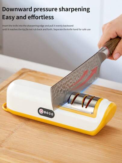 1pc Electric Knife Sharpener, Automatic Kitchen Knife Sharpener, Electric Professional Kitchen Knife Sharpening Tool, Fully Automatic Tableware Kitchen Knife Sharpener, Suitable For All Knives, Whetstone, Blade Grinder, With Anti-Slip Base.