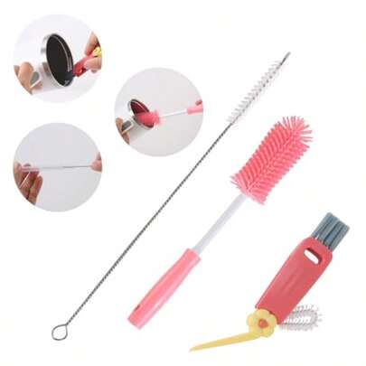 3 Pack Cleaner Brush Kit For  Bottle Cleaner Brush Set With Straw Brush Cleaner And Cup Lid Cleaning Brush For  Cup Tumbler Cups Drinking Glass Pink.Glass Washer
