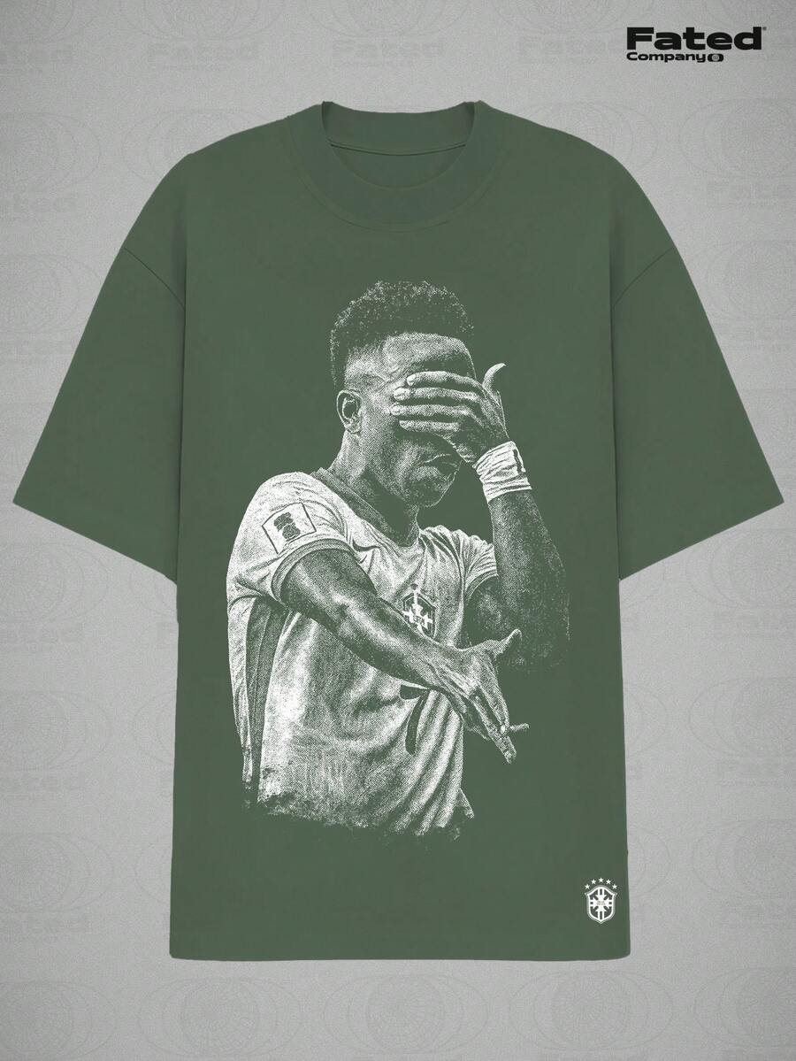 Vini Jr World Cup Brazil T-Shirt, Streetwear, 100% Cotton. - Dark Green - View 1