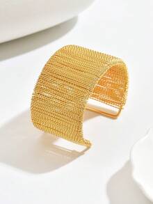 1 pieza Brazalete abierto de mujer de estilo minimalista, de metal y multicapa, envuelto, adecuado para uso diario - Dorado - Ver 3