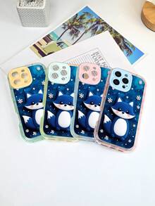 Cute Blue Fox With Snowflakes Pattern Phone Case, Color Block Jelly Multi-Color Series, Built-In Shockproof Buffering, Full Body Protection, Compatible With IPhone 16/15/14/13/12 Series - 粉色 - 查看 3