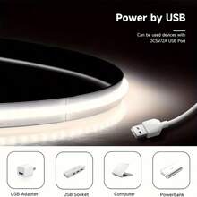 USB供电COB LED灯带，501开关和按钮双重控制，超亮无眩光，三种色温（冷白/自然白/暖白） - 卧室专用LED灯，适用于电视背光、梳妆镜、橱柜、艺术面板和家居装饰，节日装饰灯，自粘式LED灯带，客厅吸顶灯，卧室配件，房间装饰灯 - 彩色 - 查看 3