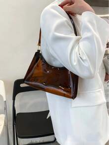 Lightweight,Business Casual Clear Shoulder Bag For Teen Girls Women College Students,Rookies & White-Collar Workers Perfect For Office,College,Work ,Business,Commute,Outdoors, Travel, Outings, Waterproof, Sandproof Transparent Bag, Beach Sports Picnic Snacks Clear Purse For Women - 咖啡棕 - 查看 4