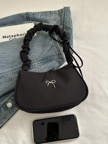 1 pieza Bolso de mano con pliegues en forma de nube de unicolor y moda, bolso de hombro y de debajo del brazo - Negro - Ver 7