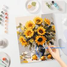 1 Set Sunflower Personalized DIY Digital Oil Painting Kit, Birthday Gift Puzzle Set, No Painting Experience Required, Can Be Used As Wall Art, Easy To Complete Exquisite Artwork, Size 40x50cm - Mustard Yellow - View 5