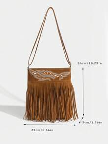 1 chiếc túi đeo chéo kiểu retro giả da lộn tua rua, túi đeo vai tối giản đa năng kiểu Pháp, phù hợp cho đi làm, mua sắm, du lịch giải trí, đa dụng và thiết thực, nhẹ và đơn giản để sử dụng hàng ngày, phù hợp với phụ nữ trẻ sành điệu, người đi làm và sinh viên. - màu nâu - Xem 11