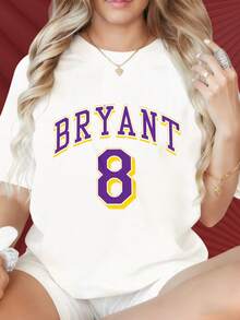 Bryant 8 Lakers Jersey Style T-Shirt Women's Black Purple Yellow Basketball Fan Tee Shirt Casual TopSuitable For Family GatheringsChristmas Partiessports Activitiesholiday Partiesoutingssports And Other Holiday Gifts (220g). - 白色 - 查看 4