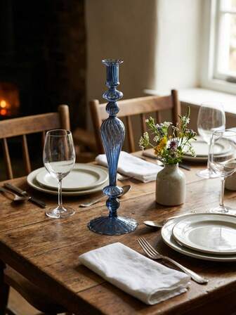 1Pc European-Style Minimalist Crystal Glass Candle Holder With A Striped Long Rod And Spherical Shape, Suitable For Decorating Dining Tables And Homes, Hotels, Weddings, And Other Occasions, As Well As For Room Decoration, Birthday, And Graduation Gifts.