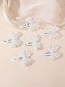 6pcs/12pcs Girls White Pearl Butterfly Hair Clips, Hair Ties, Hair Bands Set, Suitable For Daily Decoration - White - View 4