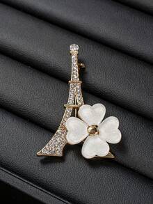 Minimalist Fashion Rhinestone Brooch, Casual Iron Tower Design Clothing Pin, Suitable For Women's Daily Wear - Iron Tower - View 6