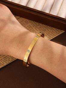 1 Peça Conjunto de Pulseiras Banhadas a Ouro em Aço Inoxidável à Prova d'Água com Estrela, Lua, Coração, Trevo de Quatro Folhas - A Escolha Perfeita para o Uso Diário, Escritório, Festa, Encontro, Presente de Aniversário de Mulheres da Moda - Dourado - Visão 4