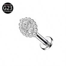 1 pieza Pendiente de titanio G23 con rosca interna, Pendiente, Cartílago, Trago, Hélice, Aro, Joyería corporal con decoración de diamante, 16G - Plateado - Ver 22