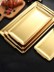 1pc Stainless Steel Korean BBQ Tray, Serving Platter, Grill Plate, Food Tray, Party Tray, Dessert Tray, Cake Tray, Fruit Tray, Snack Tray, Kitchen Supplies, Christmas Gift - Gold - View 6